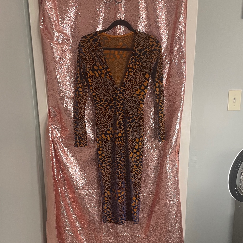 Fashion Nova Leopard Print Long Sleeve Dress